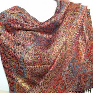 Red Metallic Paisley Pashmina Scarf | Shawl for Women Red Golden Sparkling Scarf